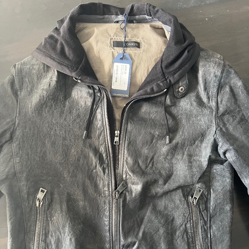 Mens Gimo's Charcoal Moto Jacket - Made in Italy - NWT